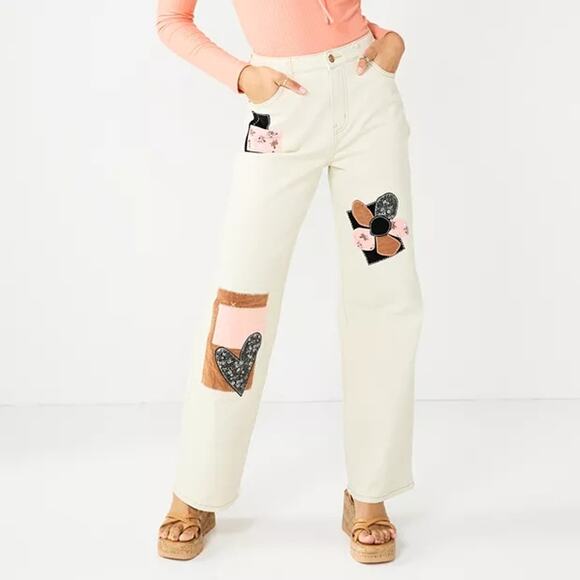 SO High rise wide leg pants patchwork boho cream - Picture 1 of 11